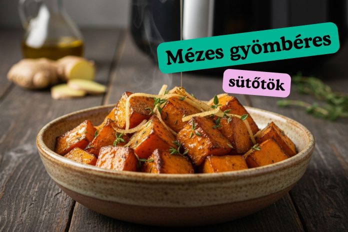Mézes–gyömbéres sütőtökfalatok Air Fryerben sütve, ropogós külsővel és puha belsővel, mentes őszi desszert.